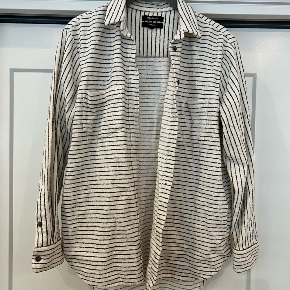 Madewell Black and White Striped flannel Shirt Jacket